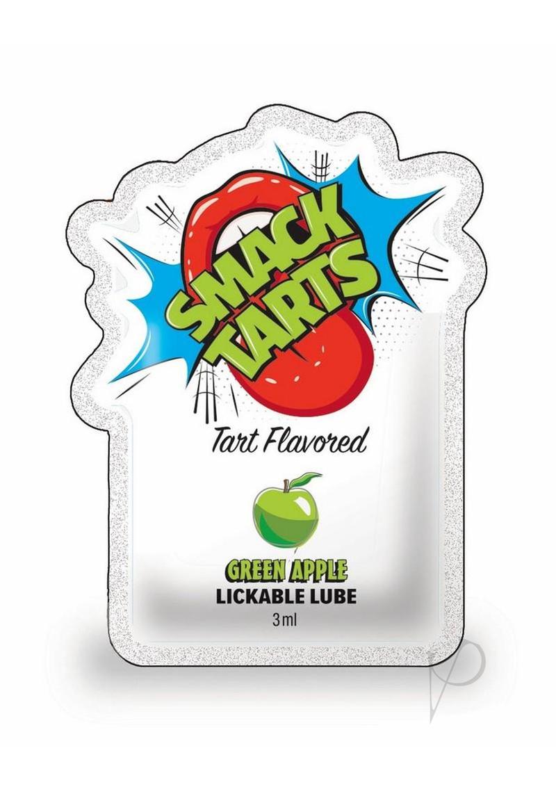 SMACK Tarts Sour Green Apple Lickable Lube 3ML Pouch with vibrant graphic design and flavor description.