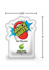 SMACK Tarts Sour Green Apple Lickable Lube 3ML Pouch packaging dimensions and vibrant design.