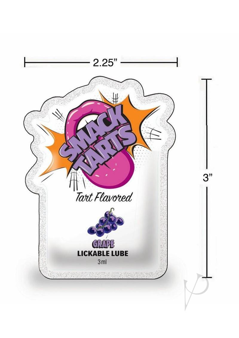 SMACK Tarts Lickable Lube 3ML Pouch Case of 48 Sour Grape with vibrant packaging and flavor description.