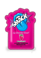 SMACK Warming Lickable Massage Oil 3ML Strawberry packaging with bright colors and playful design.