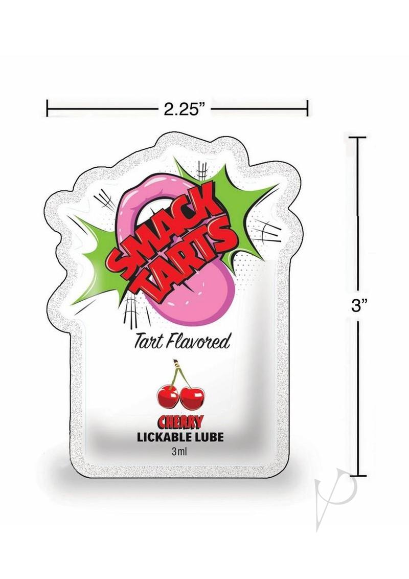 SMACK Tarts Lickable Lube 3ML Pouch Case of 48 Sour Cherry with tart flavored design and dimensions.