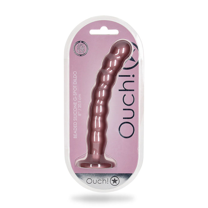 Shots Ouch! Beaded Silicone 8 inches G-Spot Dildo Rose Gold