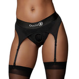 Ouch! Vibrating Strap-on Thong with Adjustable Garters Black M/L