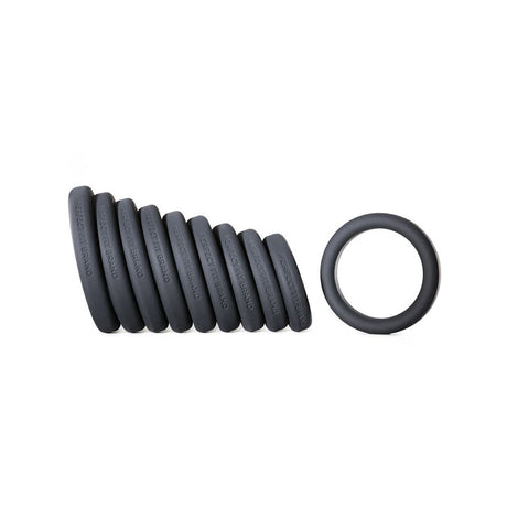 Perfect Fit Play Zone Kit Silicone Cock Rings Black set of silicone cock rings in various sizes.