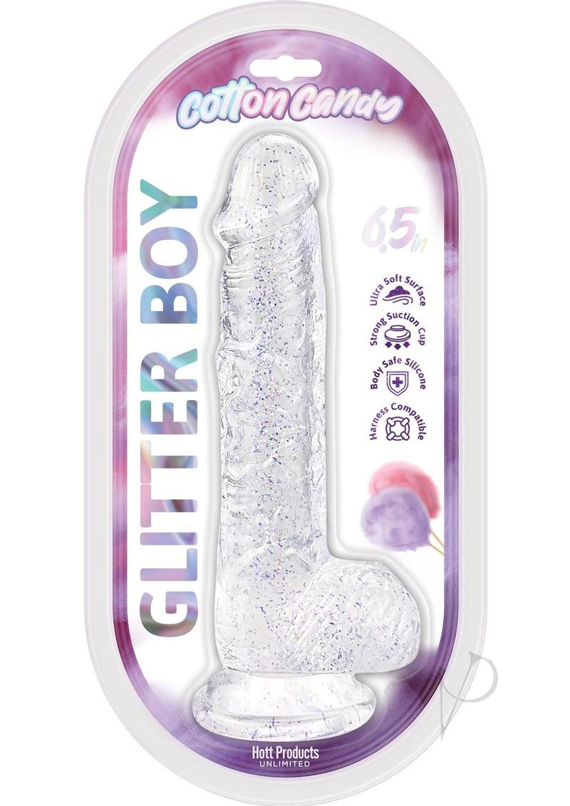 Cotton Candy Glitter Boy Silicone Dildo 6.5 Inch Clear