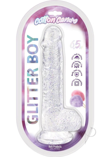 Cotton Candy Glitter Boy Silicone Dildo 6.5 Inch Clear