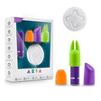 Aria Vitality Rechargeable Bullet Kit Plum with colorful attachments and remote control, perfect for intimate pleasure.