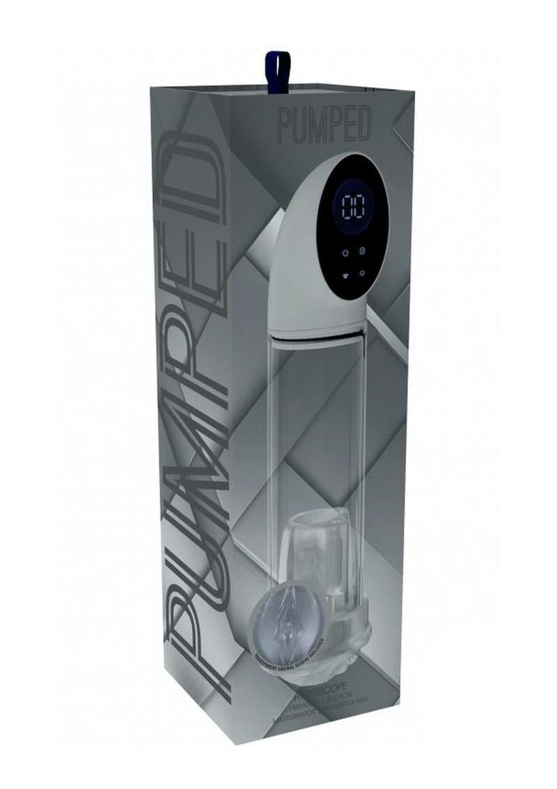 Pumped Hyperscope Automatic Vibrating Male Pump with Vagina Sleeve in sleek packaging showcasing the product design.