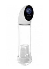 Pumped Hyperscope Automatic Vibrating Male Pump with Vagina Sleeve, featuring digital display and transparent design.