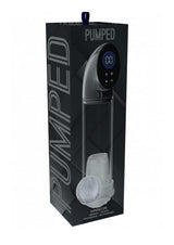 Pumped Hyperscope Automatic Male Pump with Vagina Sleeve Gun Metal packaging, featuring a transparent design and digital interface.