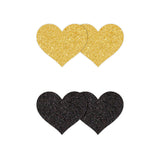 Pretty Pasties Glitter Hearts Black/Gold 2 Pair