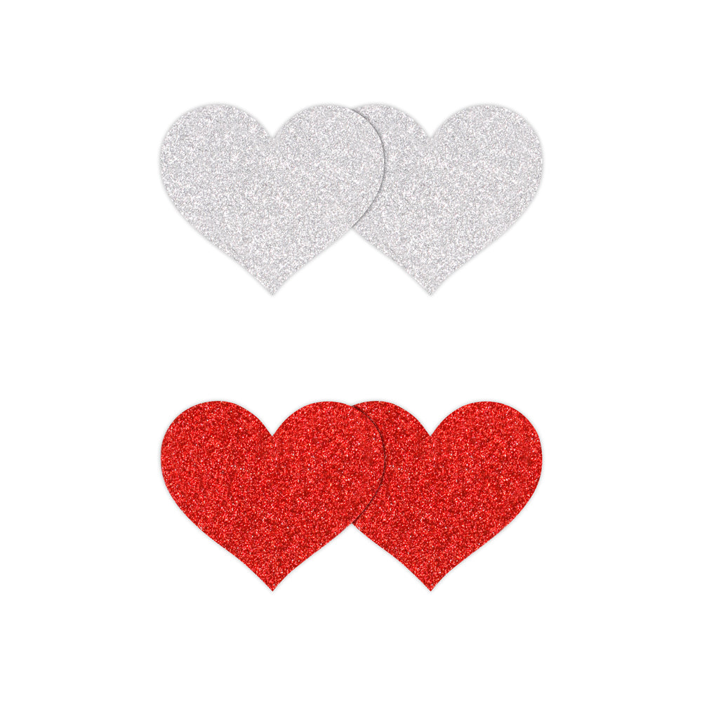 Pretty Pasties Glitter Hearts Red/Silver 2 Pair