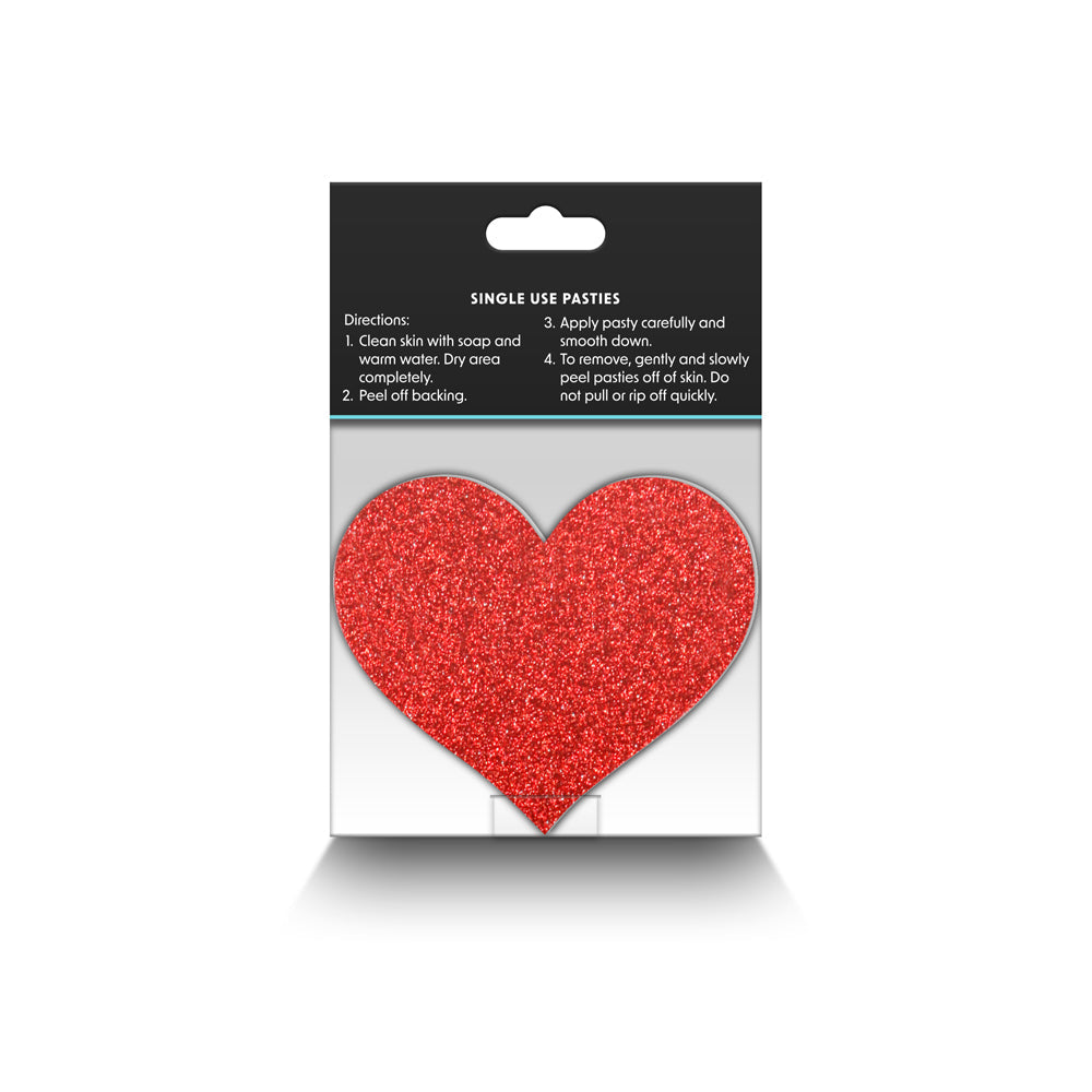 Pretty Pasties Glitter Hearts Red/Silver 2 Pair