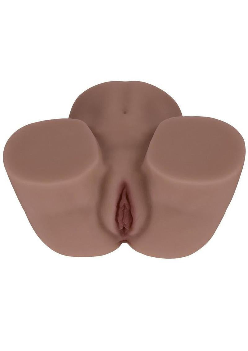 Xkin Kaya Bloom Dual Entry Pussy & Ass Masturbator Tan close-up view of dual entry design and texture.