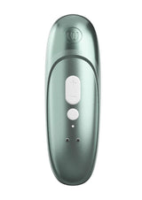 Womanizer Pleasure Pro Air Pulse Clitoral Vibrator Sage Green top view with buttons and sleek design.