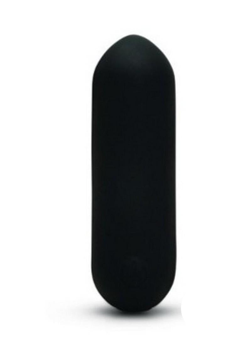 Me You Us Bullet Rechargeable Silicone Vibrator Black displayed on a white background, showcasing its sleek design.