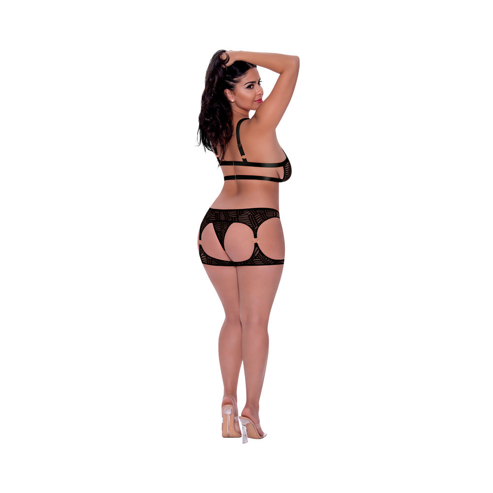 Magic Silk Rude Awakening Balconette Bra & Stirrup Thong Set Black Queen Size