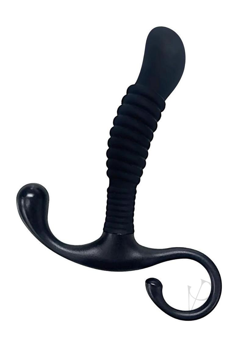 OptiMALE Ribbed Silicone Prostate Massager Black with ribbed texture for enhanced pleasure and comfort.
