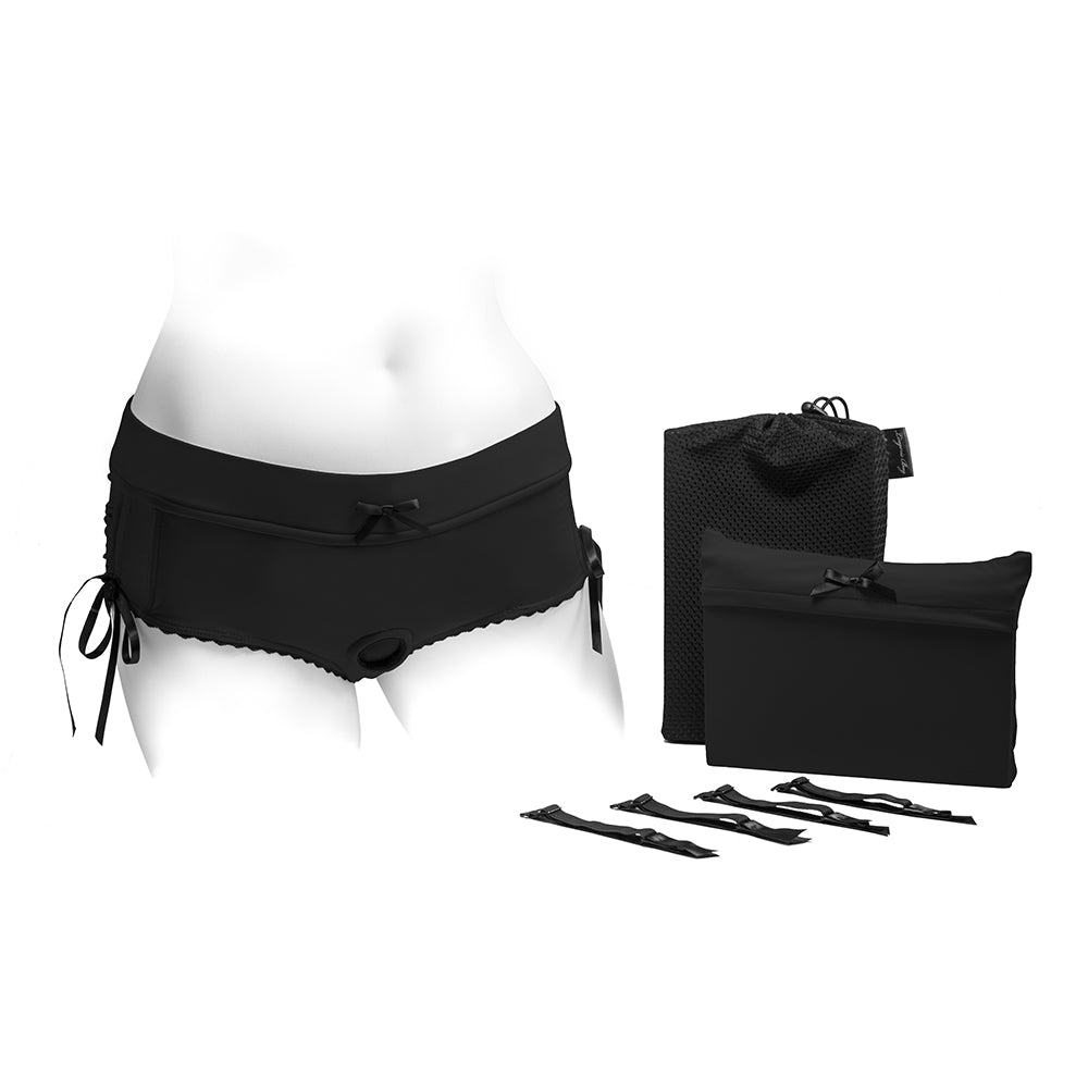 SpareParts Sasha Cinch Booty Short Harness Black Size XS