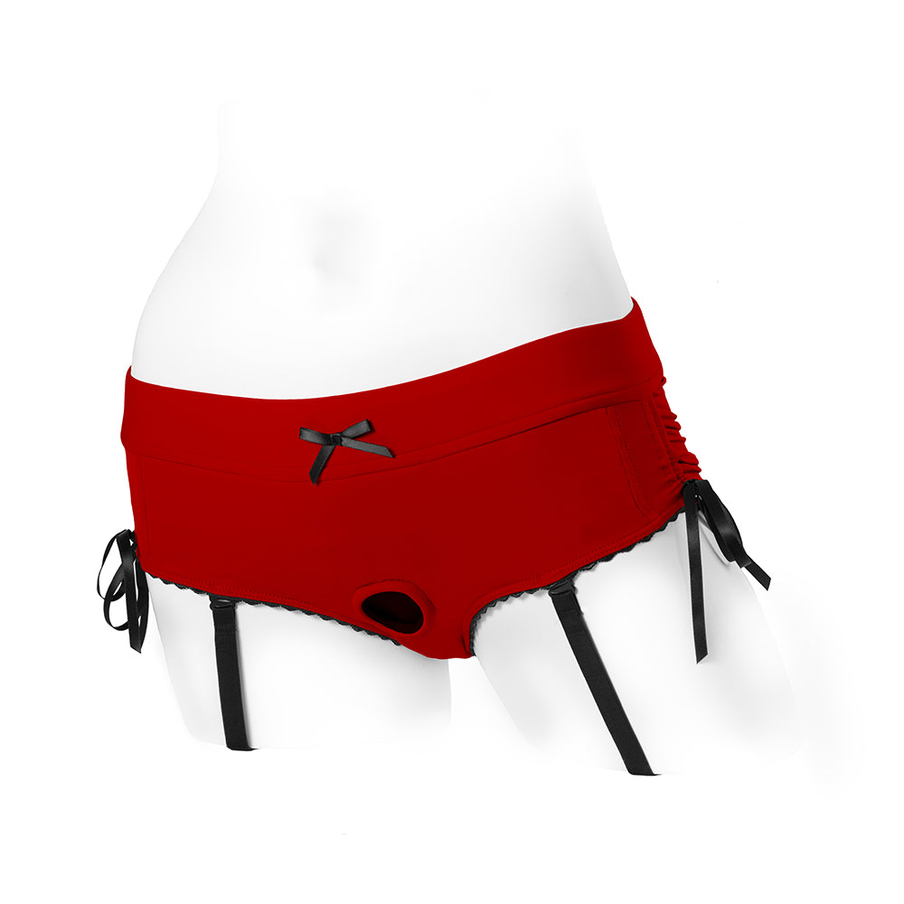 SpareParts Sasha Cinch Booty Short Harness Red/Black Size XXS
