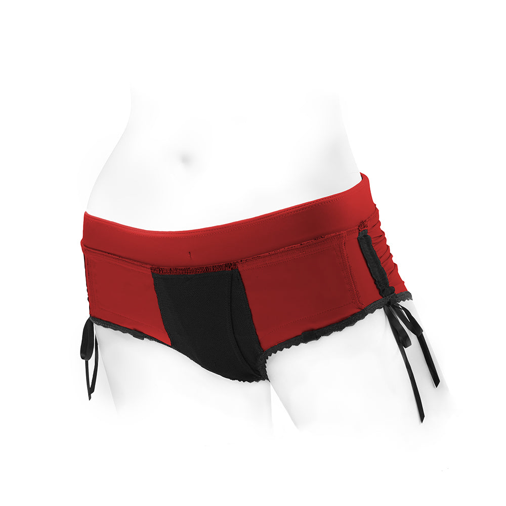 SpareParts Sasha Cinch Booty Short Harness Red/Black Size XXS