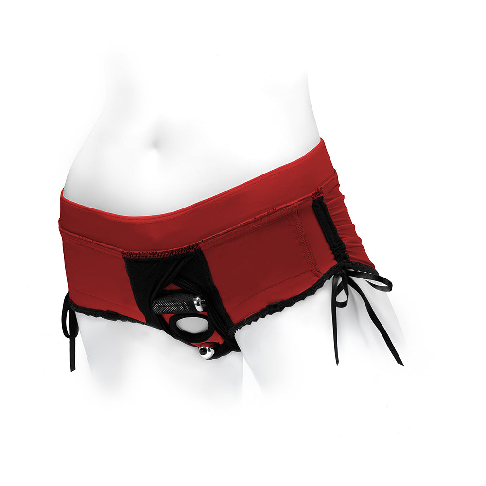 SpareParts Sasha Cinch Booty Short Harness Red/Black Size XXS