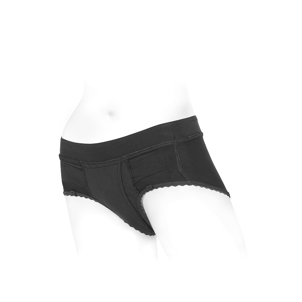 SpareParts Bella Cleavage Booty Short Harness Black Size XXS