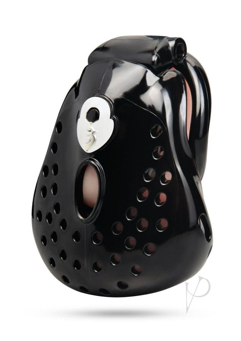 Blueline Full Coverage Locked Up Chastity Cage Black for complete denial play and orgasm control.