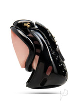 Blueline Full Coverage Locked Up Chastity Cage Black side view showing its design and features for complete denial play.