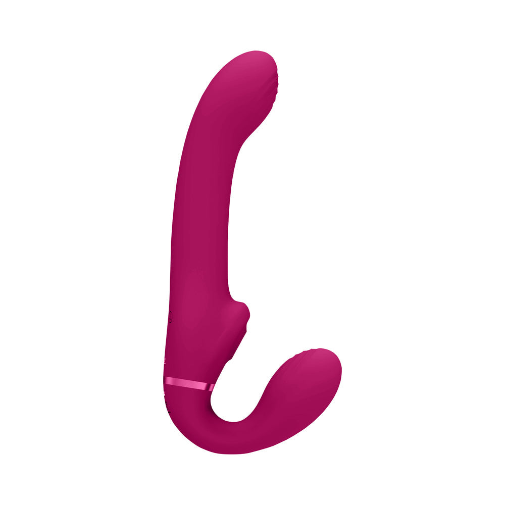 VIVE AI Rechargeable Dual Vibrating & Air Wave Tickler Silicone Strapless Strapon Pink