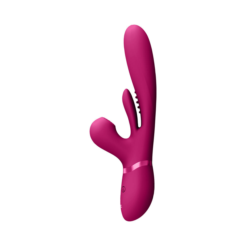 VIVE KURA Rechargeable Thrusting Silicone G-Spot Vibrator with Flapping Tongue and Pulse Wave Stimulator Pink