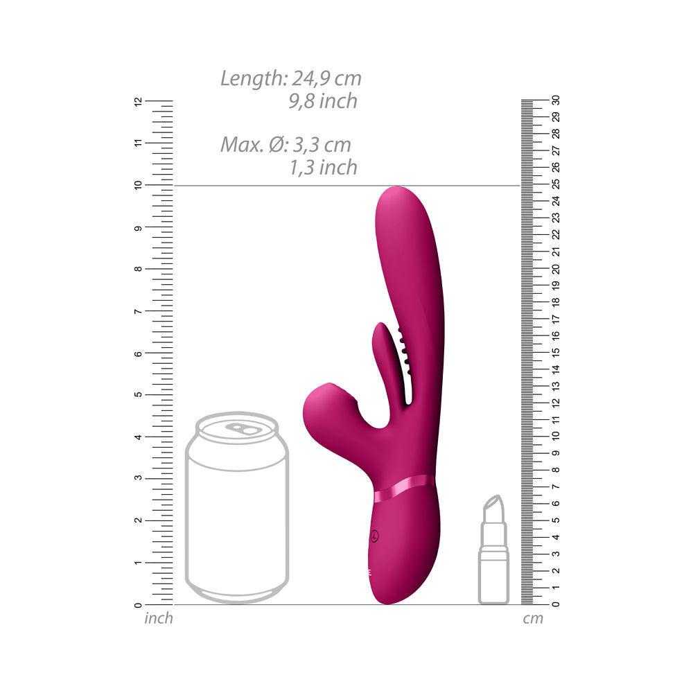 VIVE KURA Rechargeable Thrusting Silicone G-Spot Vibrator with Flapping Tongue and Pulse Wave Stimulator Pink