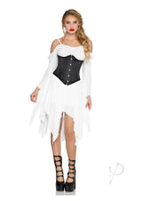 Leg Avenue Steel Boned Satin Waist Cincher X-Large Black worn under a white dress with stylish high heels.