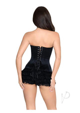 Leg Avenue Steel Boned Satin Corset Large Black, rear view showcasing lace-up back detail and smooth satin finish.