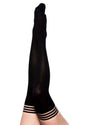 Kixies Danielle Opaque Thigh High Tights Size D XLarge Black shown on legs with decorative stripes at the top.