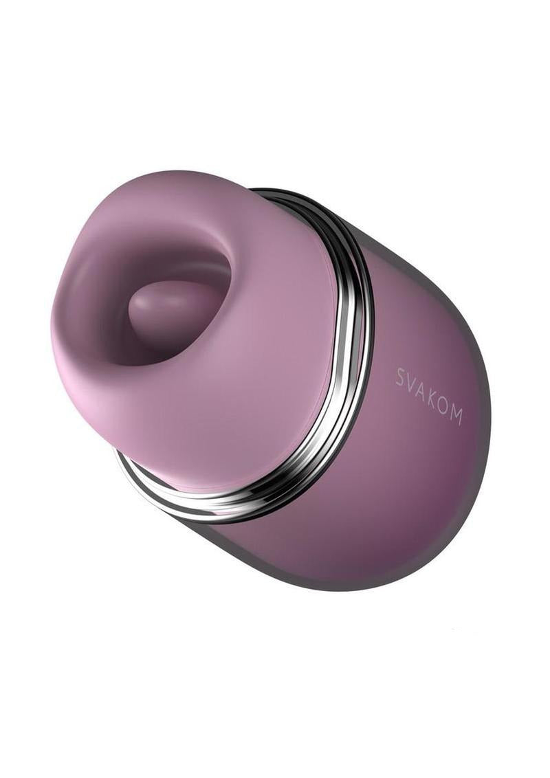 SVAKOM Klitty Dual Licking & Suction Stimulator Lavender in smooth, cat-shaped design with a soft tongue.