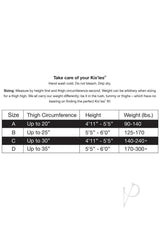 Size chart for Kixies Taylor Silky Sheer Thigh High Size B Medium Black, including height and weight recommendations.