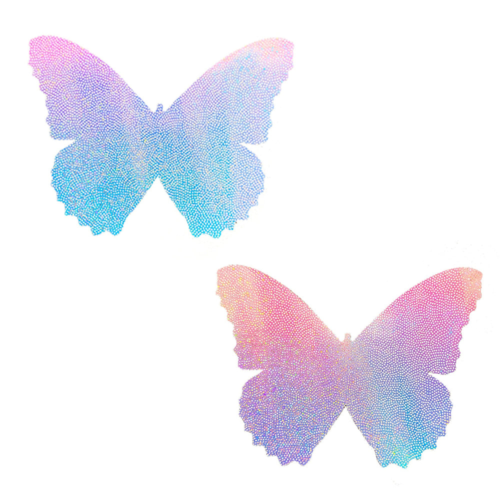 Neva Nude Pasty Butterfly Blue Pink Iridescent with holographic finish in vibrant colors.