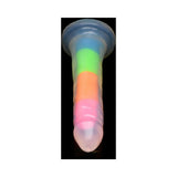 Lollicock Silicone Dildo 7 inch Rainbow Glow in the Dark with colorful bands and smooth texture