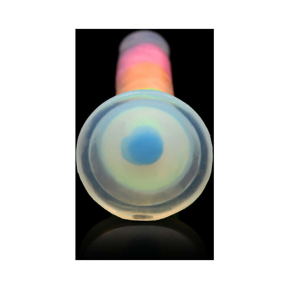 Lollicock Silicone Dildo 7 inch Rainbow Glow in the Dark with a glowing tip and vibrant colors.