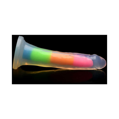 Lollicock Silicone Dildo 7 inch Rainbow Glow in the Dark, featuring vibrant colors and glowing silicone design.