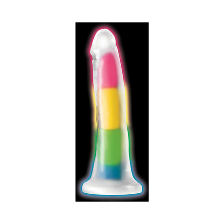 Lollicock Silicone Dildo 7 inch Rainbow Glow in the Dark - premium dual-density pleasure toy with glowing silicone.