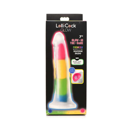 Lollicock Silicone Dildo 7 inch Rainbow Glow in the Dark packaging with colorful design and premium silicone details.
