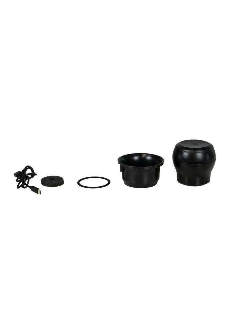 Kiiroo PowerBlow Interactive Suction BlowJob Device components including USB cable, suction attachment, and various parts.