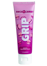 Rock Candy Grip Vaginal Tighting Gel 1.7 Oz in a pink tube with playful graphics and vibrant branding.