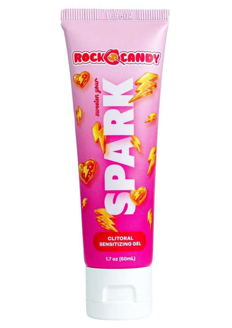 Rock Candy Spark Clitoral Sensitizing Gel 1.7 Oz tube with candy-themed design and vibrant pink packaging.
