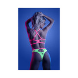 Fantasy Lingerie Glow Persuasive Open Cup Cage Bra & Panty Neon Green M/L