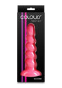 Colours Twist Silicone Dildo with Suction Cup 6.5 Inch Pink in packaging, showcasing its contoured design and vibrant color.