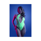 Fantasy Lingerie Glow Nocturnal Keyhole Halter Tie Teddy with Snap Closure Neon Lemon L/XL