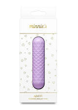 Minnie's Spark Rechargeable Silicone Flexible Bullet Purple packaging featuring a bent bullet vibrator design.